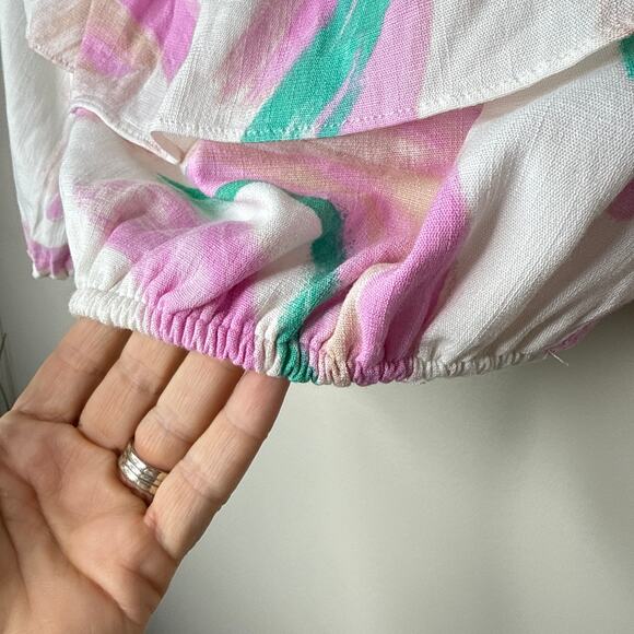 Gianni Bini‎ Brushstroke Off-Shoulder Ruffle Crop Top Puffy Sleeves Size Medium - Picture 4 of 8